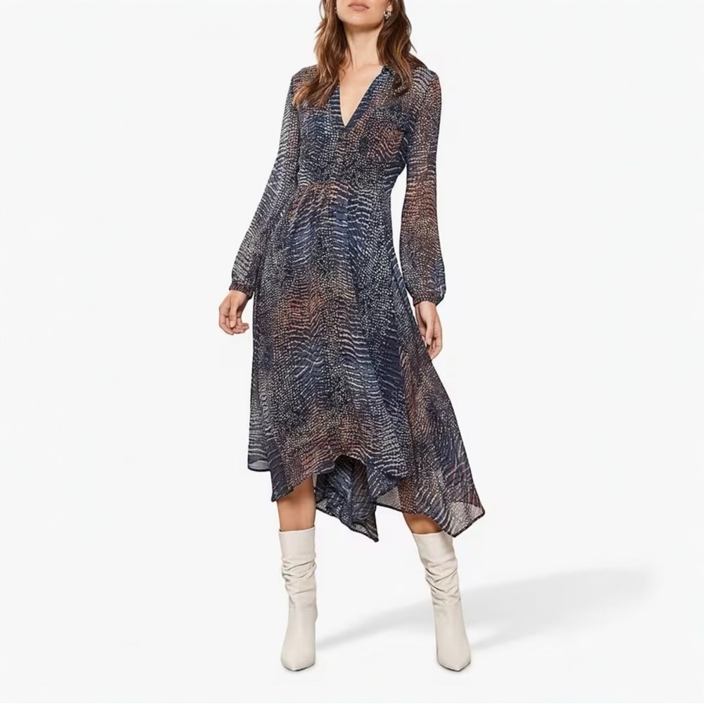 Mint Velvet Sheer Snake‎ Print Fit & Flare Trapeze Asymmetrical Midi Dress 18